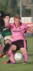  ??  ?? Davy Doyle shows his strength on the ball against Bray Wanderers.