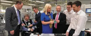  ?? Photo Domnick Walsh ?? 50 new jobs will be created in Tralee by BorgWarner Ireland . Pictured at the announceme­nt were Nick Belton GM BorgWarner; Cllr Terry O’Brien Mayor of Tralee; Martin Shanahan CEO of IDA Ireland, Minister Mary Mitchell O’Connor; Seán Kelly, MEP and...