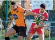  ?? ?? Luke Appleton (right) saw red in Windsor’s clash with Egham Town on Tuesday.