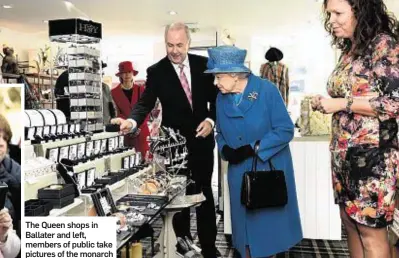  ??  ?? The Queen shops in Ballater and left, members of public take pictures of the monarch