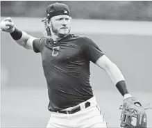  ?? DAVID DERMER THE ASSOCIATED PRESS ?? Cleveland Indians’ Josh Donaldson throws during a team workout. He is part of a strong free-agent class this year.