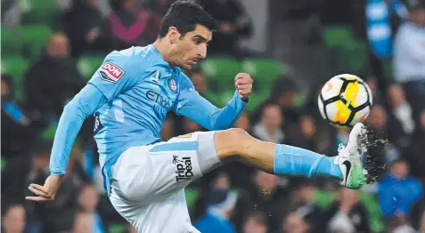  ?? Picture: TRACEY NEARMY/AAP ?? FANCY FOOTWORK: Iacopo La Rocca of Melbourne City during the loss to Sydney FC last night.