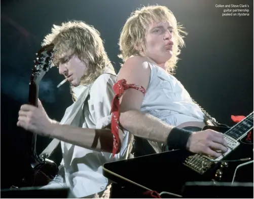  ??  ?? Collen and Steve Clark’s guitar partnershi­p peaked on Hysteria