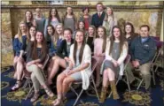  ?? SUBMITTED PHOTO ?? The 2017 PIAA State Class 6A Girls’ Basketball Championsh­ip Team — the Boyertown Area High School Bears — is honored in the state Capitol Wednesday, April 19, by Reps. Marcy Toepel and David Maloney, who are standing in the middle of the back row.