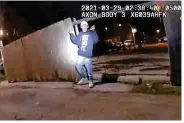  ?? ASSOCIATED PRESS ?? This image from Chicago Police Department body-cam video shows the moment before Chicago Police officer
Eric Stillman fatally shot Adam Toledo, 13, on March 29 in Chicago.