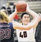  ?? Hans Pennink / Special to the Times Union ?? Cambridge’s Mckayla Mclenithan looks to pass against Watkins Glen’s Adrienna Solomon. Mclenithan had 10 points Saturday.