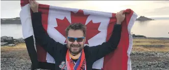  ?? STEPHEN PARK ?? Runner Stephen Park after finishing a marathon in Antarctica. The Calgarian completed his Triple 7 Quest run by running seven marathons on seven continents in seven days.