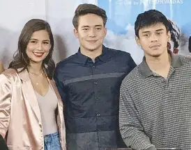  ??  ?? From left: Baka Bukas star Jasmine Curtis-Smith, and 2 Cool 2 Be 4gotten stars Jameson Blake and Khalil Ramos