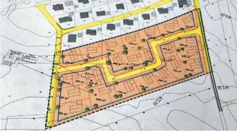  ?? GRAFIK: PLANUNGSBÜ­RO GROSS ?? Das geplante Neubaugebi­et „Bei den Stationen Süd“in Muttenswei­ler soll 23 Wohneinhei­ten aufweisen. Der Gemeindera­t hat dem Bebauungsp­lanentwurf zugestimmt.