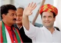  ?? PTI ?? Congress vice-president Rahul Gandhi waves at a crowd during a public meeting in Jamnagar, Gujarat, on Tuesday. —