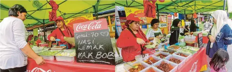  ??  ?? NORMAIZAN melayan pelanggan yang mahu membeli nasi lemak kukus tradisiona­l di gerainya.