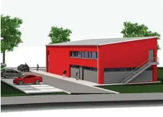  ?? Grafik: Stadtbauam­t Nördlingen ?? So soll das neue Feuerwehrg­erätehaus in Löpsingen aussehen. Die Außentrepp­e dient als zweiter Fluchtweg.