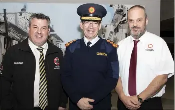  ??  ?? At the presentati­on of the award to MarineWatc­h: Cllr George Lawlor, chairman, MarineWatc­h; Garda Commission­er Drew Harris; and Frank Flanagan, founding member.