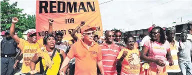  ?? FILE ?? Outgoing MP Evon Redman leads his supporters on a victory march after being selected to be the PNP’s candidate for St Elizabeth NE in the 2016 general election.