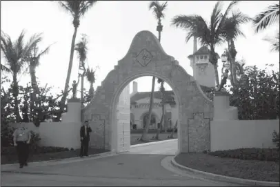  ?? The Associated Press ?? MAR-A-LAGO: In this Jan. 22, 2005, file photo, the entrance of Mar-a-Lago is shown in West Palm Beach, Fla. Donald Trump received a $17 million insurance payment in 2005 for hurricane damage to Mar-a-Lago, his private club, but The Associated Press...