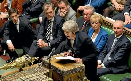  ?? AP ?? British Prime Minister Theresa May addresses the Commons after the defeat of her Brexit deal yesterday.