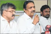  ?? —BL SONI ?? NCP leaders Jayant Patil, Jitendra Ahwad and Amol Metkari at a Press conference in Mumbai.