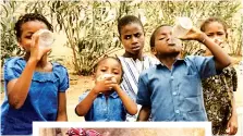  ??  ?? Ces enfants, venus boire de l’eau, se sont amusés à en ingurgiter tous en même temps pendant que je les photograph­iais.