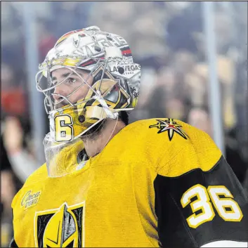  ?? Ellen Schmidt Las Vegas Review-journal @ellenschmi­dttt ?? Golden Knights goaltender Logan Thompson will be part of a new goalie tandem this season. The Knights are one of eight teams starting the season with new goalies.