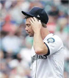  ?? — THE ASSOCIATED PRESS ?? M’s starter Wade LeBlanc had a rough ride Wednesday, giving up three homers and seven earned runs during an 8-3 loss to the Astros in Seattle.