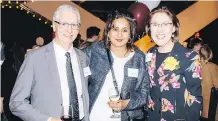  ??  ?? From left: Jim Dewald, dean, Haskayne School of Business; Sippy Chhina, partner, Deloitte Canada; and Mary Rozsa de Coquet, board chair at Rozsa Foundation.