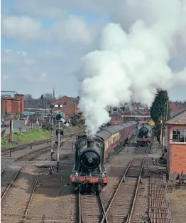  ?? FRED KERR ?? Carrying a wreath in honour of the Duke of Edinburgh, GWR 2-8-0 No. 2857 powers out of Kiddermins­ter Town with the 10.05am service to Bridgnorth on April 16.