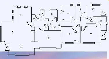  ??  ?? FLOOR PLAN KEY1 Kitchen2 Small lounge3 Dining4 Toilet5 Bathroom6 Storage7 Lounge8 Bedroom9 Office10 Laundry11 Master bedroom 12 Ensuite13 Entry