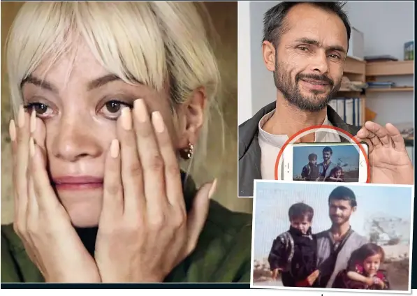  ??  ?? EMOTIONAL: Lily Allen at the Jungle camp in Calais and, top right, Mr Sherin with a ten-year-old picture of him with son Shamsher and his sister Robina IAN McILGORM / JOHN McLELLAN