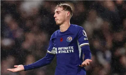  ?? ?? Cole Palmer celebrates after scoring for Chelsea against his former club Manchester City. Photograph: Ryan Pierse/Getty Images