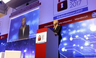  ??  ?? Data Protection Commission­er Helen Dixon addresses last year’s Dublin Data Sec. Photo: Gerry Mooney