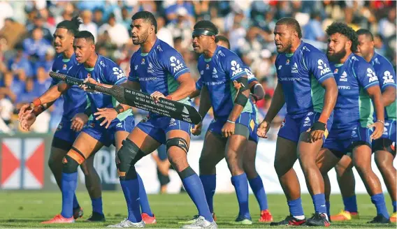  ?? Photo: Stuff ?? Swire Shipping Fijian Drua captain Meli Derenalagi leads the traditiona­l war dance the iBole against the Highlander­s at the ANZ Stadium, Suva, on April 30, 2022.