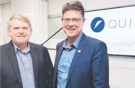  ??  ?? Quill Group chief executive Kevin Nicol with Southport MP Rob Molhoek at the opening of Quill’s new offices in Southport.