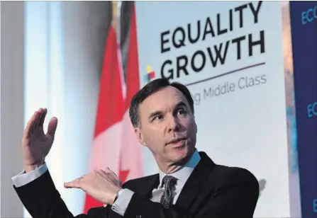  ?? JUSTIN TANG THE CANADIAN PRESS ?? Minister of Finance Bill Morneau speaks at a post-budget discussion at the Economic Club of Canada in Ottawa on Wednesday.