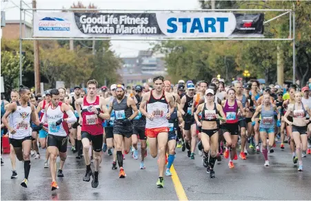  ??  ?? More than 8,000 participan­ts hit the streets of Victoria during last year’s GoodLife Fitness Victoria Marathon.