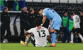  ?? Photograph: John Potts/ProSports/Shuttersto­ck ?? Goalscorer­s Colin Kazim-Richards and Gustavo Hamer shake hands at the final whistle.