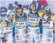  ?? FOTO: AFP ?? Gemeinsam zu Bronze: Andrea Filser, Emma Aicher, Stefan Luitz und Alexander Schmid (v.l.).