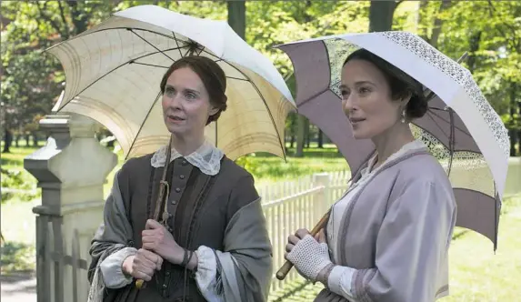  ?? Hurricane Films ?? Cynthia Nixon, left, as Emily Dickinson gives a soulful performanc­e that is buttressed by Jennifer Ehle as her sister Lavinia in “A Quiet Passion.”