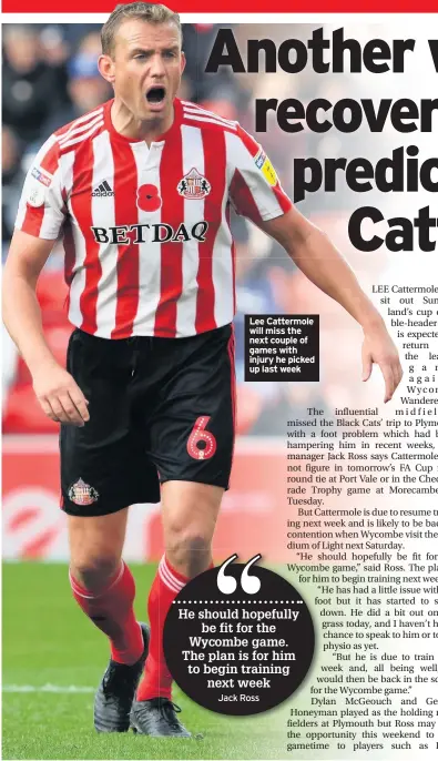  ??  ?? Lee Cattermole will miss the next couple of games with injury he picked up last week
