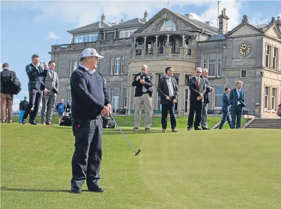  ?? Picture: Kenny Smith. ?? Costantino Rocca making one of his many attempts to repeat his famous 1995 Open putt at the Old Course.