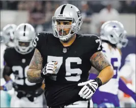  ?? Michael Ainsworth ?? The Associated Press Jon Feliciano, drafted in the fourth round by the Raiders in 2015, is waiting to see if he will start in place of injured left guard Kelechi Osemele against the Chargers.