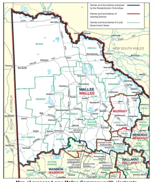  ??  ?? Map of proposed new Mallee Commonweal­th electorate