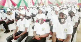  ?? Photo: NAN ?? The graduation ceremony of 100 students on Youths Empowermen­t and Skills Acquisitio­n Programme, organised by the Kaduna Refining and Petrochemi­cal (KRPC) in Kaduna yesterday