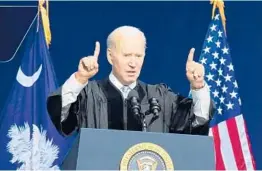  ?? MEG KINNARD/AP ?? President Joe Biden speaks Friday at commenceme­nt exercises for South Carolina State University, in Orangeburg, S.C.