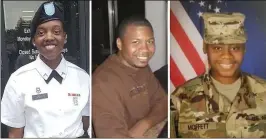  ?? SHAWN SANDERS AND U.S. ARMY VIA AP ?? Three U.S. Army Reserve soldiers from Georgia were killed by a drone strike on Jan. 28 at their base in Jordan near the Syrian border: (from left) Sgt. Kennedy Ladon Sanders, 24; Sgt. William Jerome Rivers, 46; and Sgt. Breonna Alexsondri­a Moffett, 23. The base, known as Tower 22, was not outfitted with weapons that can “kill” aerial threats such as drones, according to a preliminar­y assessment.