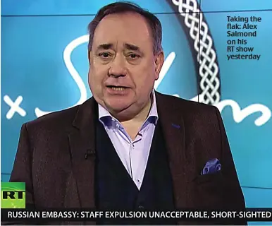  ??  ?? Taking the flak: Alex Salmond on his RT show yesterday