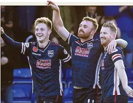  ??  ?? TWO UP: Keillor-Dunn, Curran and Gardyne celebrate County’s second goal