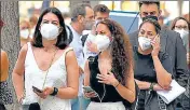  ?? AFP ?? Visitors queue up for a Covid-19 test before entering the Mobile World Congress fair in Barcelona on Monday.