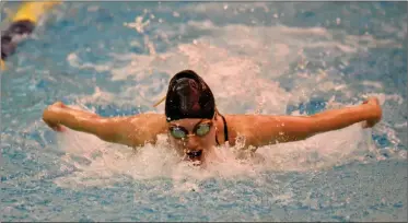  ?? PILOT PHOTO/RON HARAMIA ?? Bremen’s Kaia Podlin comes up for air during her 100 butterfly win during the team’s first meet of the season.