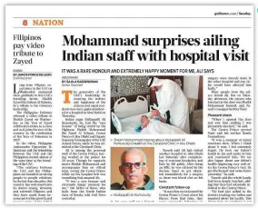  ?? ?? Mullapalli Ali ■ Komukutty’s story was published in Gulf News on December 30, 2018. Shaikh Mohammad had visited Komukutty and two other patients at Cleveland Clinic on December 27, 2018.