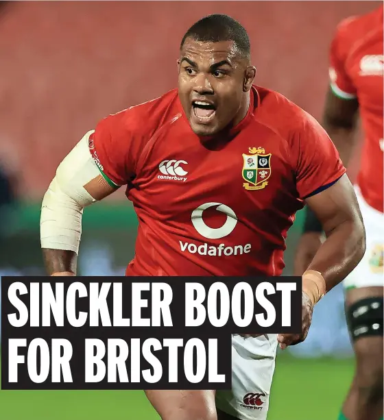  ?? ?? Bristol’s Kyle Sinckler pictured playing for the British & Irish Lions in South Africa
Bristol:
Picture; David Rogers/Getty